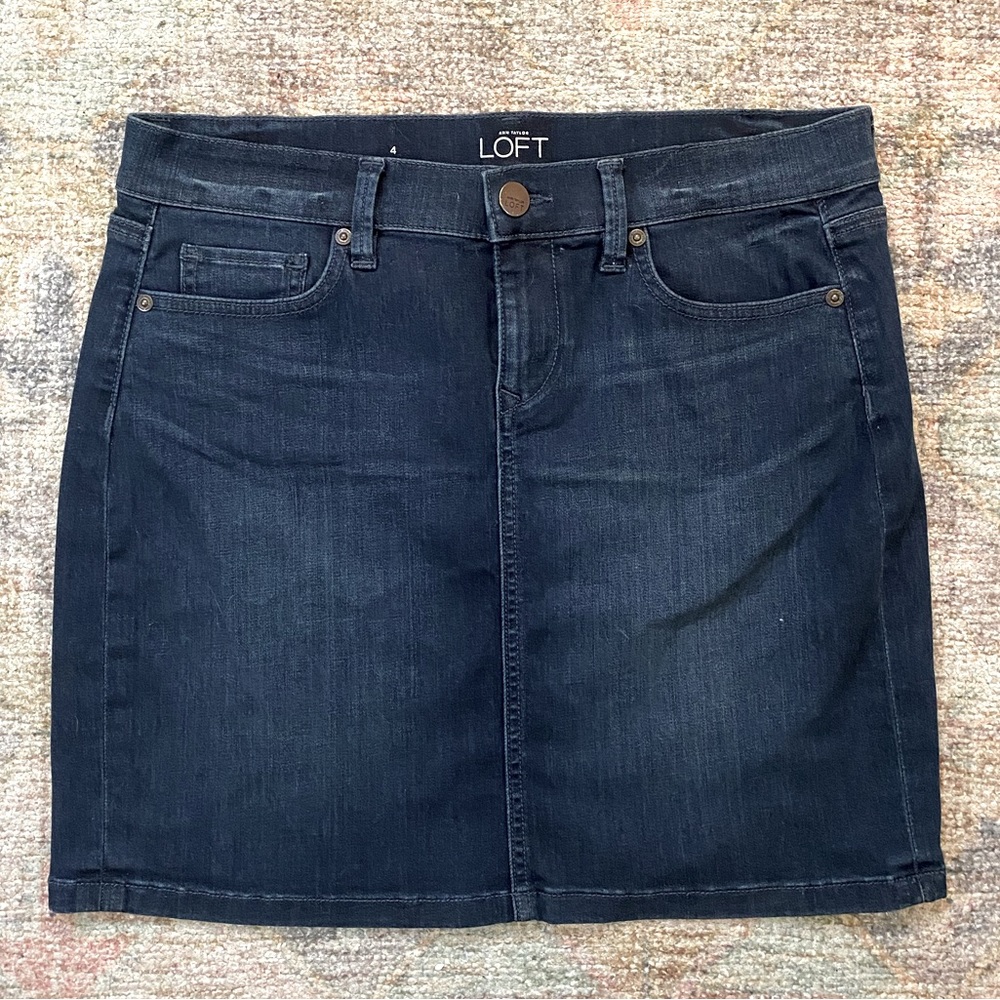 LOFT Classic Denim Dark Wash Skirt with Stretch